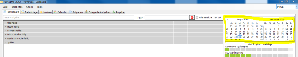 Dashboard neuer Termin